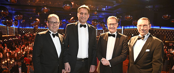 Manuel Pretzl, Georg Eisenreich, Martin Huber, Hans Hammer  beim 15. Schwarz-Weiss Ball "Münchner Gschichten" im Paulaner am Nockherberg in München, 13. Januar 2024 ©Fotos: Petra Schönberger